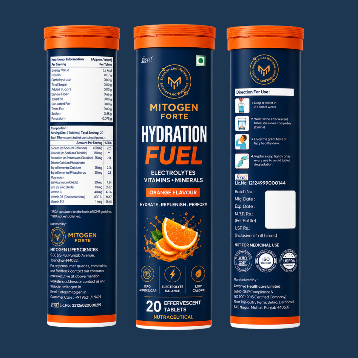 MITOGEN FORTE HYDRATION FUEL - 40 Electrolyte Effervescent Tablets.